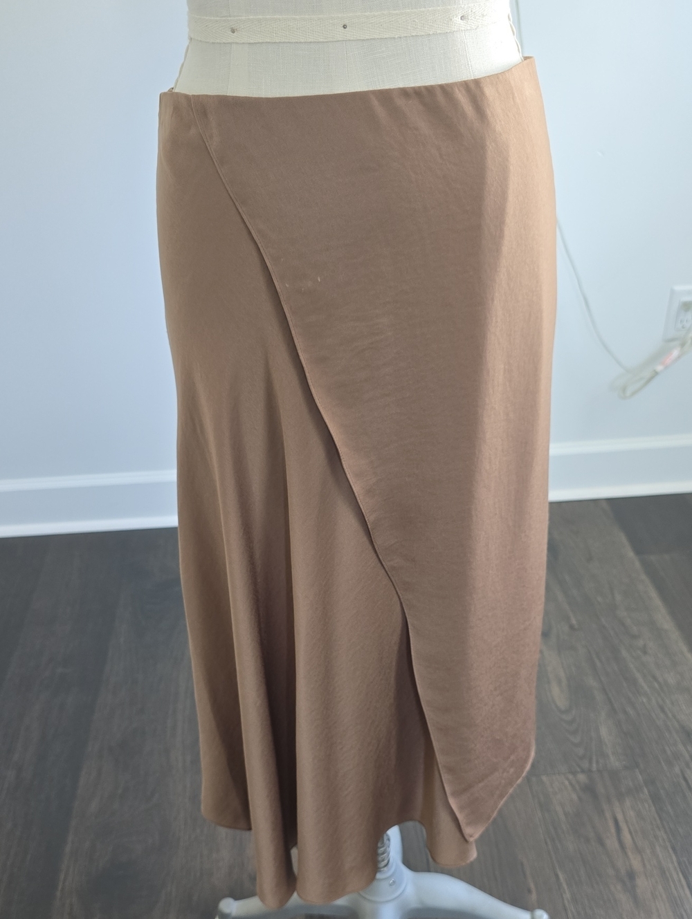Vince Taupe Wrap-Front Midi Skirt